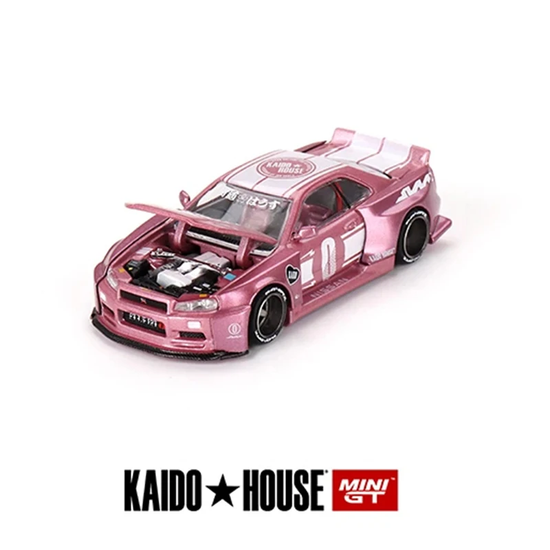 

1:64 KHMG128 Skyline GTR R34 Racing Factory V1 розовый открывающийся капюшон литая под давлением диорама модель автомобиля Kaido House