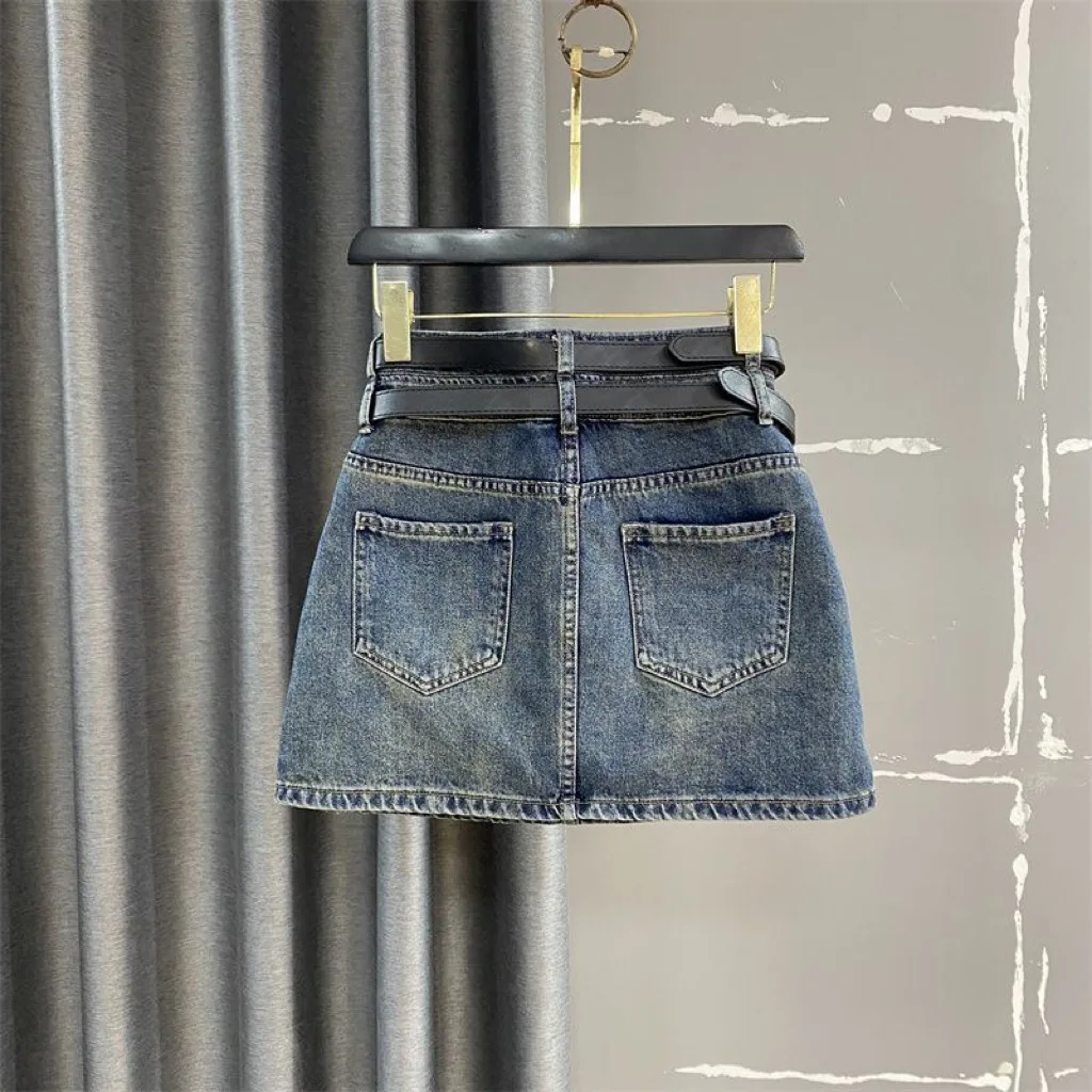Skirt Girls Spring New Korean Elastic Waist Forking Cowboy Short 2024 Simple Childrens Clothing Pocket Personality