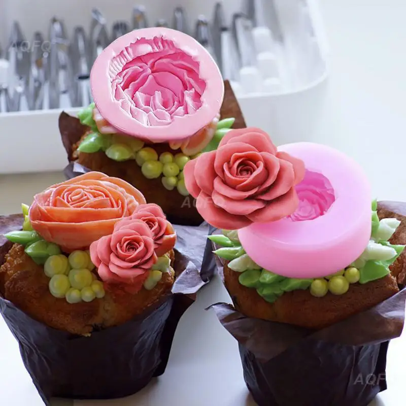 Bloom Rose Silicone Cake Mold 3D Flower Fondant Mold Cupcake Jelly Candy Chocolate Decoration Baking Tool Moulds FQ2825