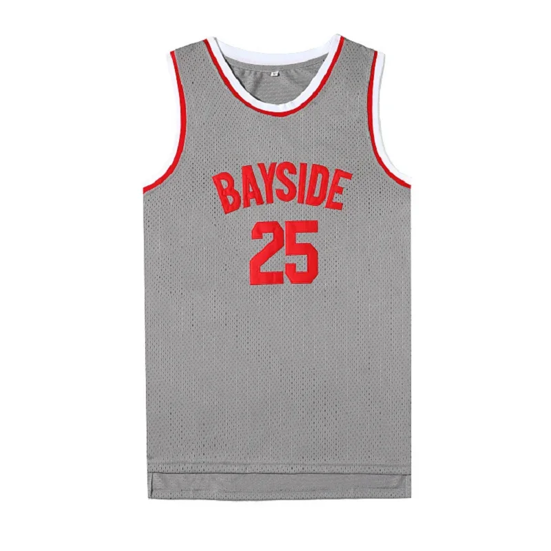 Basketball Jerseys Bayside 25 Zack Morris Jersey Sewing Embroidery High-Quality Outdoor Sports Hip Hop Breathable Grey New 2023