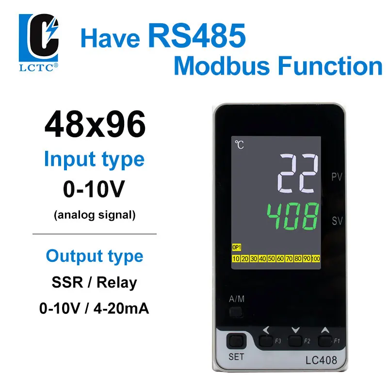 LCTC PID Digital Temperature Controller SSR Relay 4-20mA 0-10V Output TC/RTD Input PID Regulator Timer With RS485 48x96mm LC408