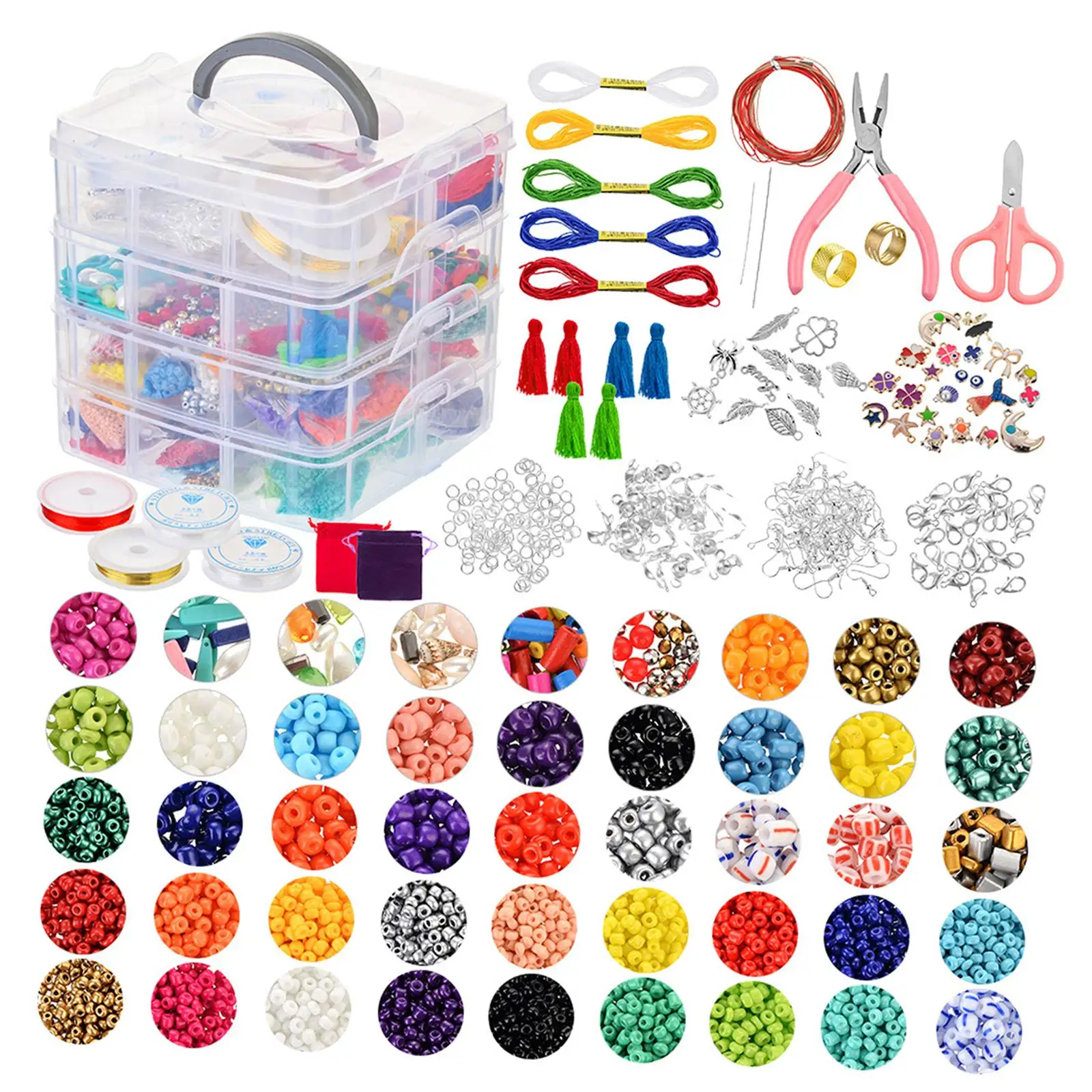 

Jewelry Making Kit Spacer Beads for Jewelry Making Handmade DIY Bracelet Necklace with 4 Layer Organizer Accessories