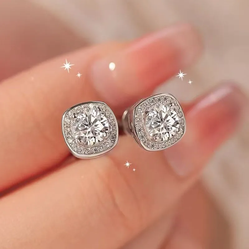 

925 Sterling Silver Moissanite Stud Earrings 1-2-4 Carat D VVS1 Lab Diamonds with GRA Fine Jewelry Women's Earrings
