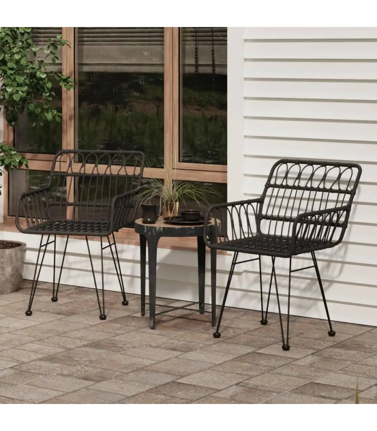 Garden chairs garden armrest 2 pieces rattan PE black 56x64x80 cm