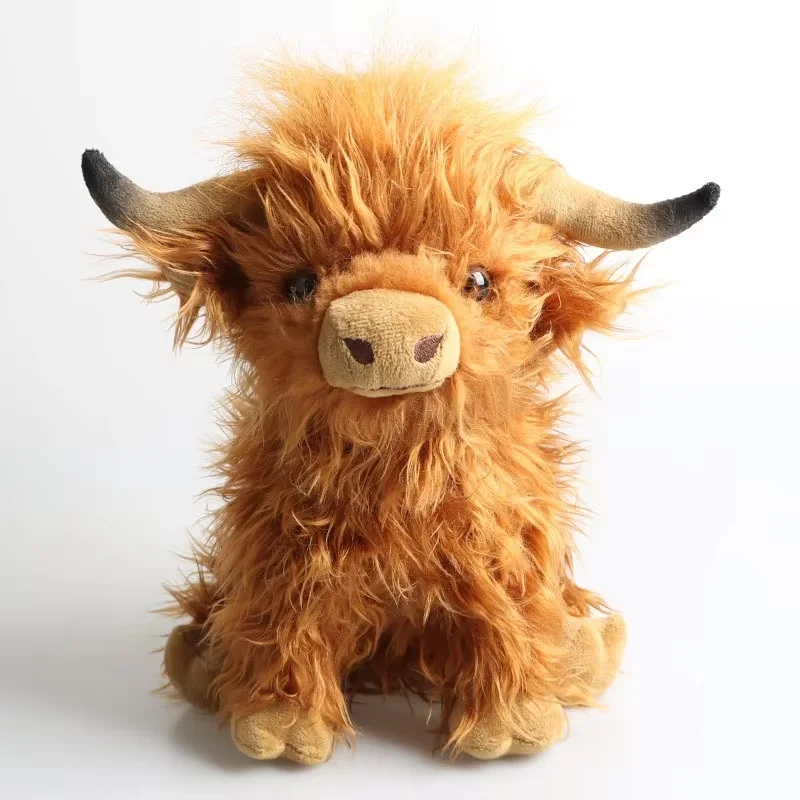 Peluche réaliste Vache des Highlands écossaise 25 cm, jouet en fourrure pelucheuse, animal en peluche, poupée de bétail moelleuse, décoration pour chambre à coucher et maison, cadeau pour adultes