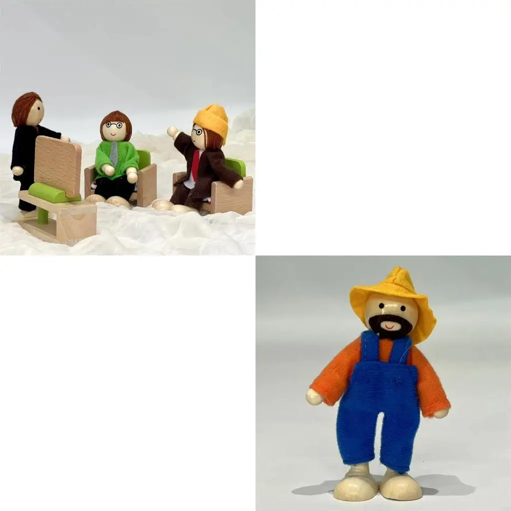 

76HF Гибкий сустав деревянный семейный фигуры 9 кусок притворяться, играйте в детские игрушки, игрушка