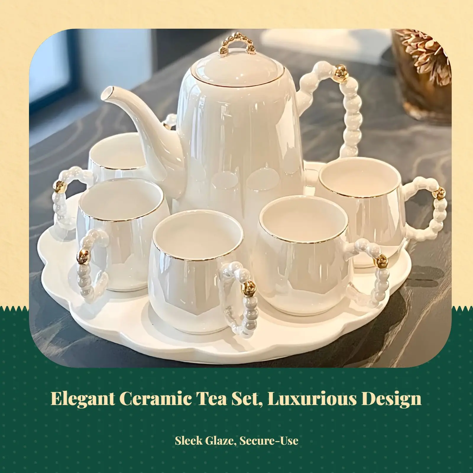Porcelain Tea Set Luxury Ceramic Teapot and Cups Gift view 2
