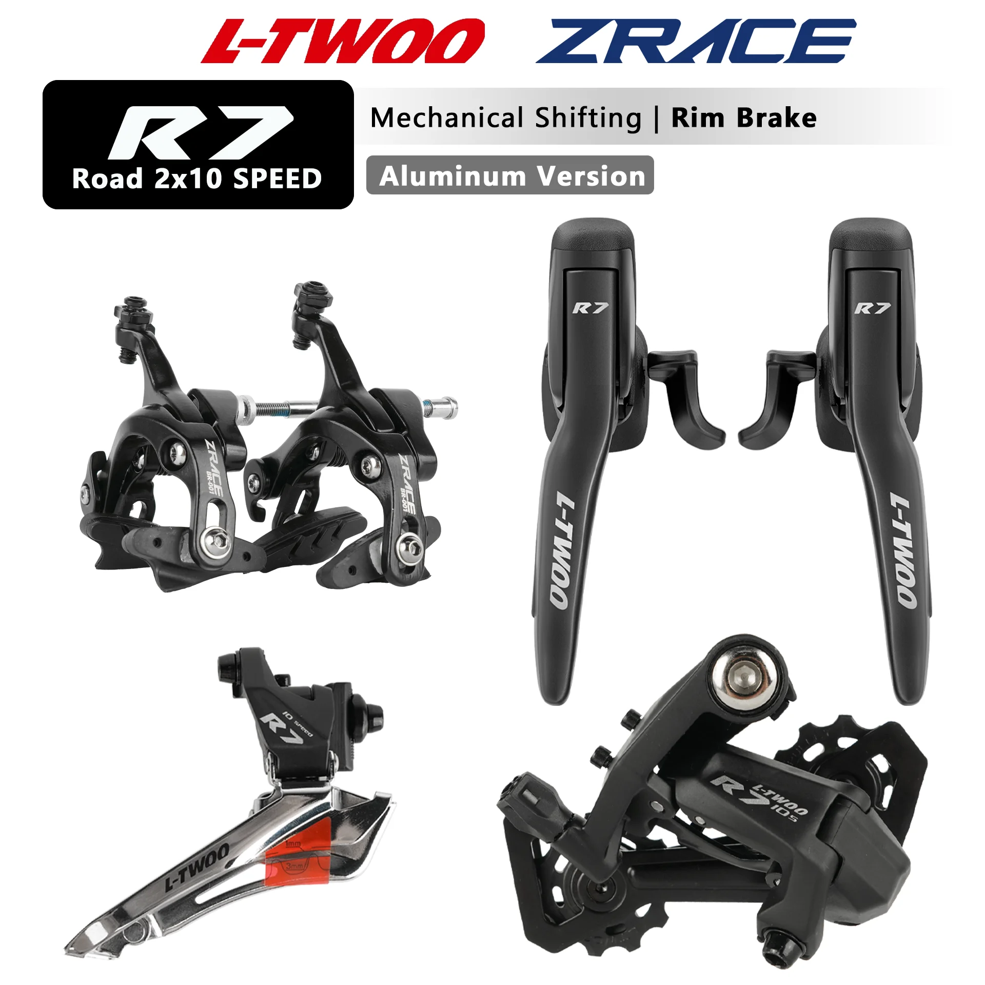 LTWOO R7 Felgenbremse 2x10-Gang Rennrad ZRACE BR-001 Felgenbremszange Schaltwerk Vorder- und Schaltwerk 20s 4700 R3000
