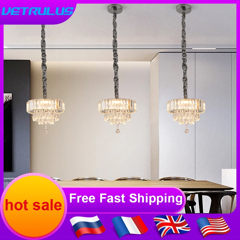 

Crystal Led Pendant Light Modern Chandelier Kitchen Island Hanging Ceiling Lamp Living Dining Room Bedroom Home Decor Fixture