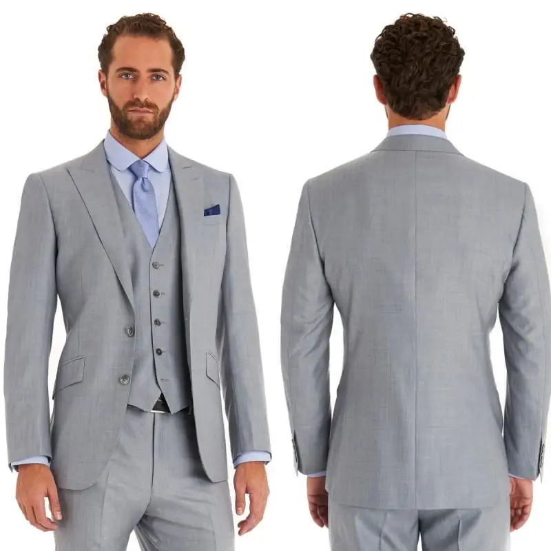 Light Grey Men Suit 2024 Two Buttons 3 Pieces Wedding Suits for Men Groom Tuxedos Business Formal Suit Male (Jacket+Pants+vest)