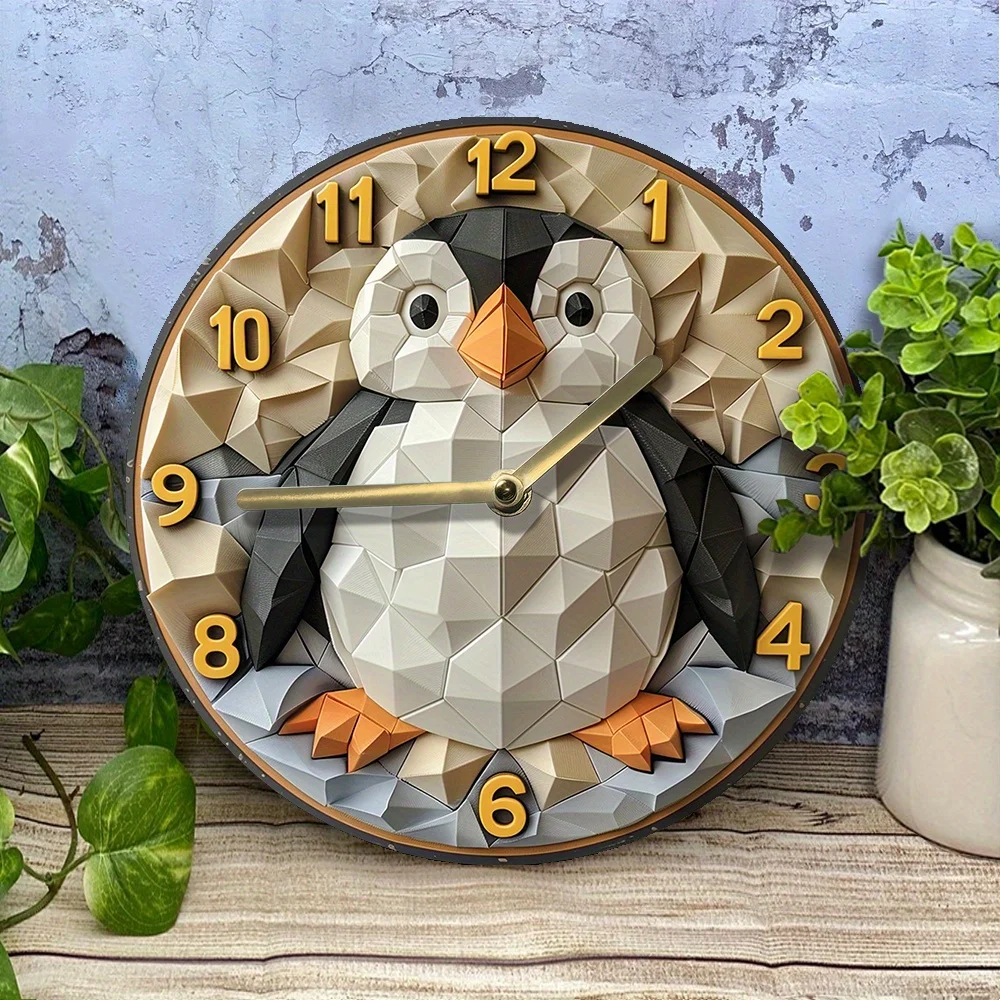 Silent Penguin Wall Clock Aluminum, Diy Metal Decor For Bedroom & Living Room, Perfect Easter Gift