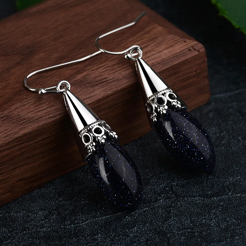 Luxury Handcrafted 925 Sterling Silver Drop Earrings with Lapis Lazuli Exaggerated Statement Jewelry for Fashionable Women