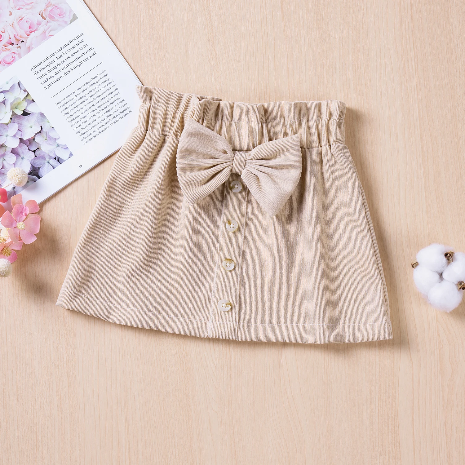 1-5Y Children Kid Baby Girls Skirts Cute Bow Button A-Line Skirts Autumn Spring Girls Clothing Costumes