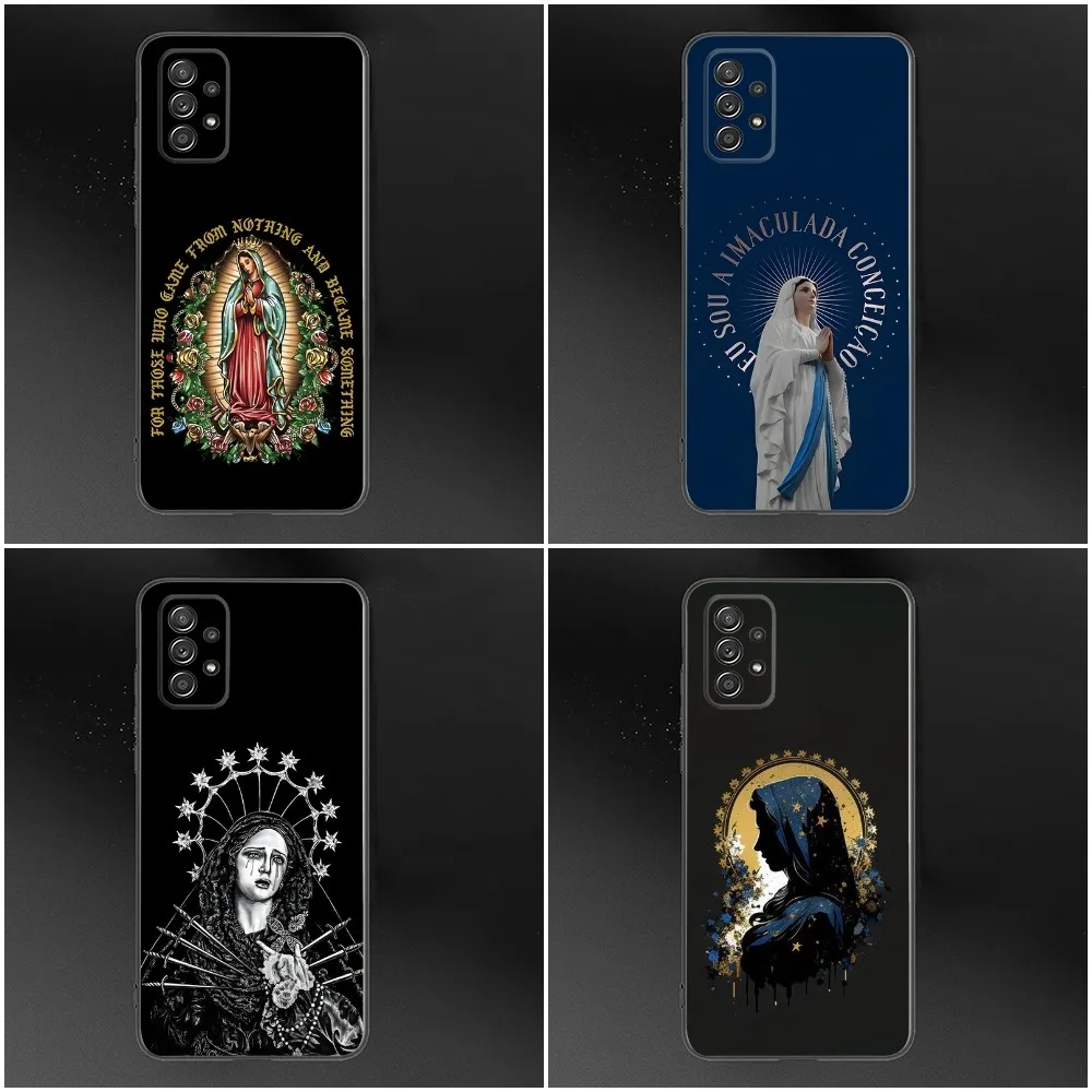 Virgen St.Mary Celestial Mother Phone Case For Samsung S24,S23,S22,S21,S20,S10,S10E,S9 Plus FE Note 20 Ultra 10,9 Plus Black