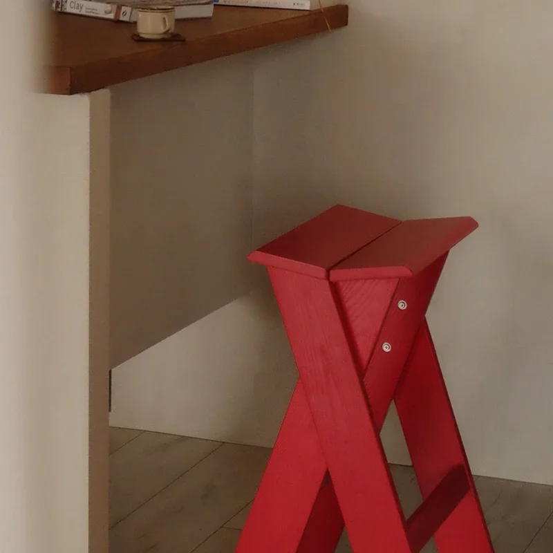 

Modern solid wood red high stool log bar stool