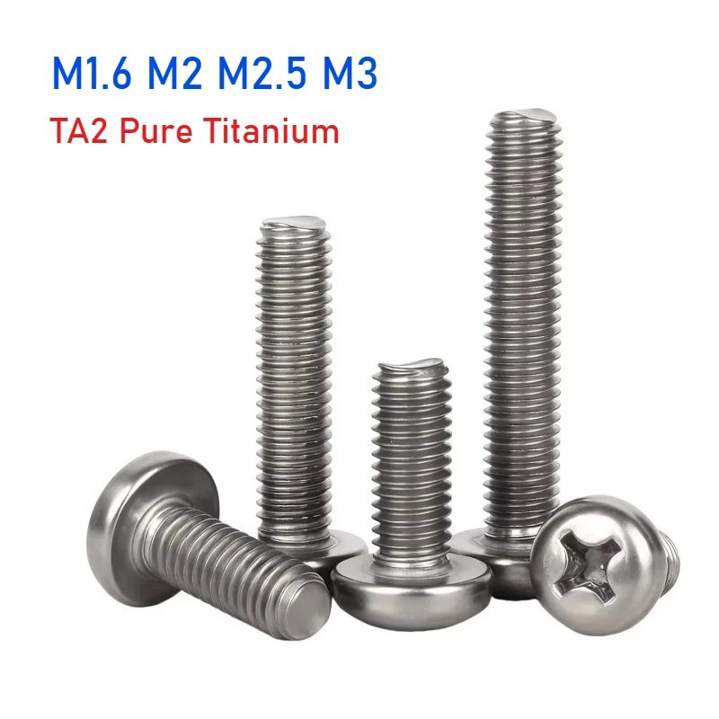 5/10pcs TA2 Pure Titanium Cross Round Pan Head Screw M1.6 M2 M2.5 M3 Round Head Cross Bolts Length 3-50mm