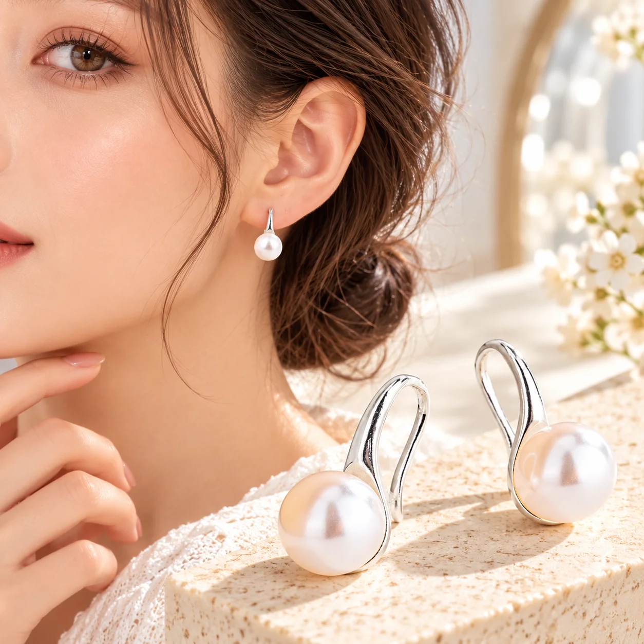 Hot New 925 Sterling Silver Earrings for Women Temperament Round Natural Freshwater Pearl Hook Dangle Drop Wedding Gifts Jewelry