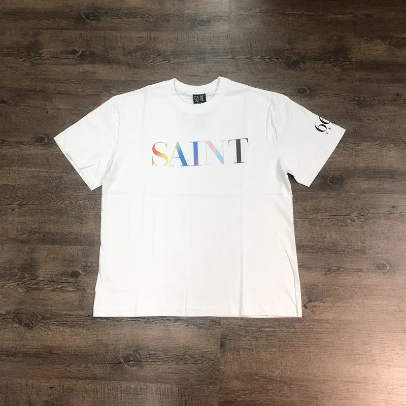 

SAINT OF MICHAEL Fashion Best Quality Simple Printed Tee Loose Casual 100%Cotton Streetwear Tops Oversize T Shirt For Men