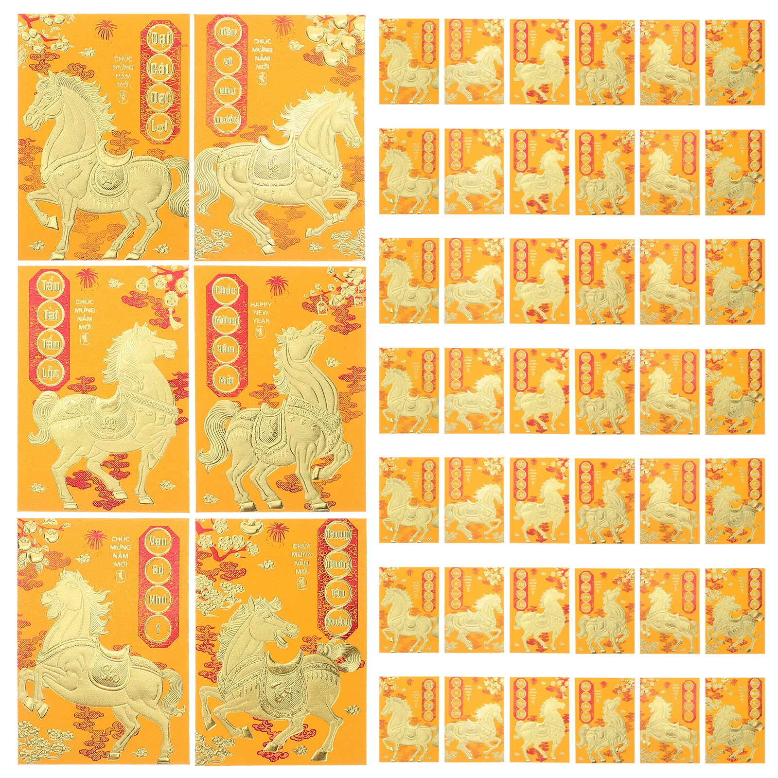 

120Pcs Vietnamese Red Envelopes Lunar New Year Horse Year Traditional Elegance Paper Vibrant Printing Lucky Money