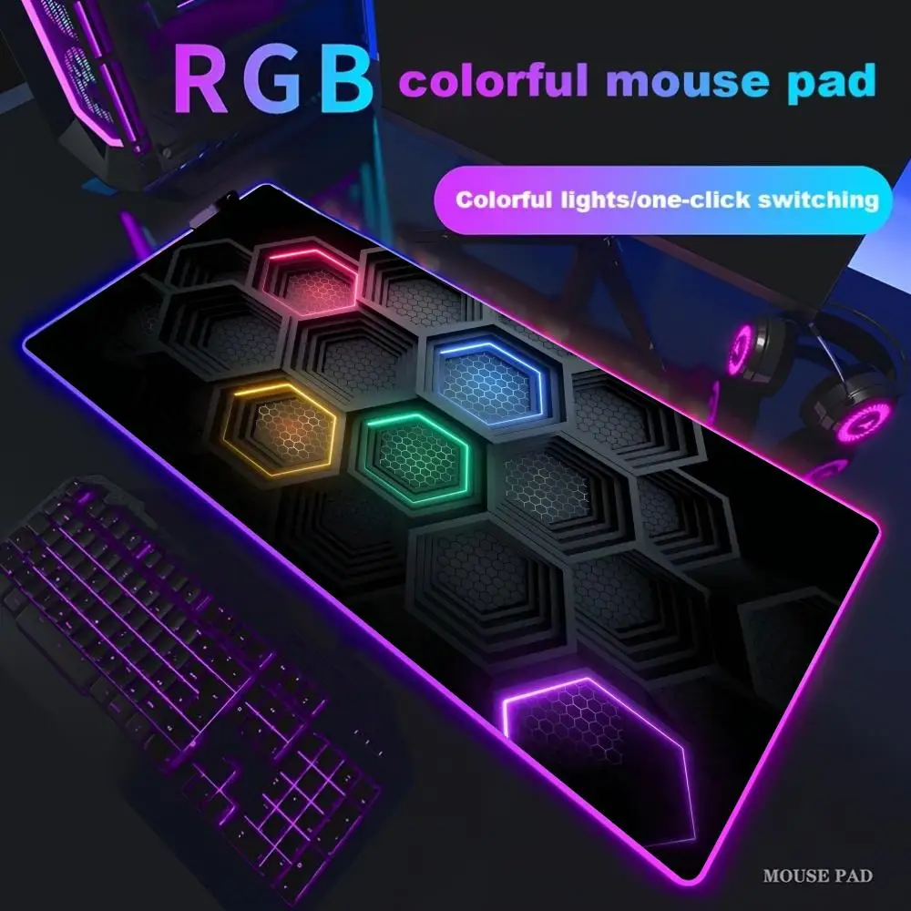 

Glowing Hexagonal Mouse Pad XXL RGB Gaming Mouse Pad Gamer Accessory Large LED Light Mousepads PC Computer Desk Mat with Backlit