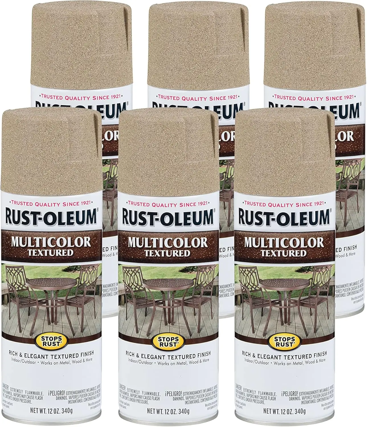 223524-6Pk Stops Rust Multi-Color Textured Spray Paint, 12 Oz, Desert Bisque, 6 Pack, Beige