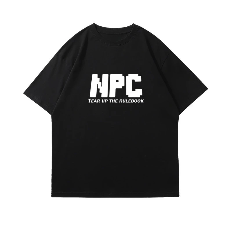 Hot Japan and Korean NPC Pixel Letters Short-sleeved T-shirt for Men and Women with The Same Commuting Style Travel Half Sleeve