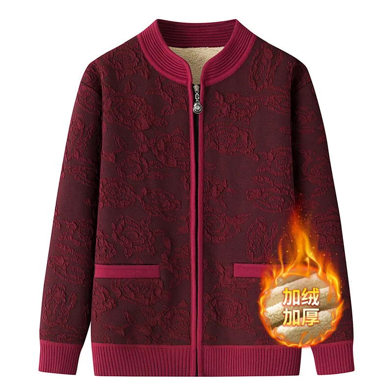 

Women Sweater Cardigan Jacket Autumn Winter Coat New Fashion Print Zipper Knitted Middle-aged Mother Clothes Casual Female Tops