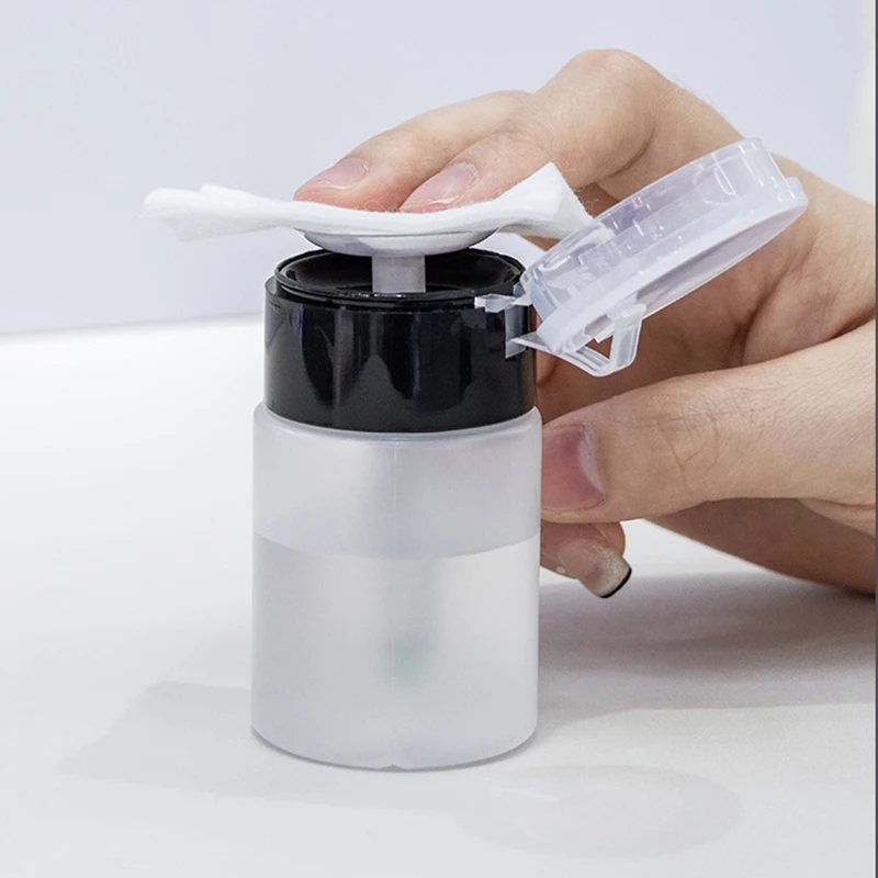 Nail Cleaning Set Dry Lint-Free Cotton Wipes with Empty Refillable Press Pump Dispenser Bottle, No Acetone Liquid Manicure Tool