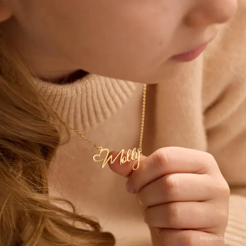 Custom Name Heart Necklace For Women Personalized Minimalism Jewelry Gold Color Choker Necklace Pendant Nameplate Gifts - view 2