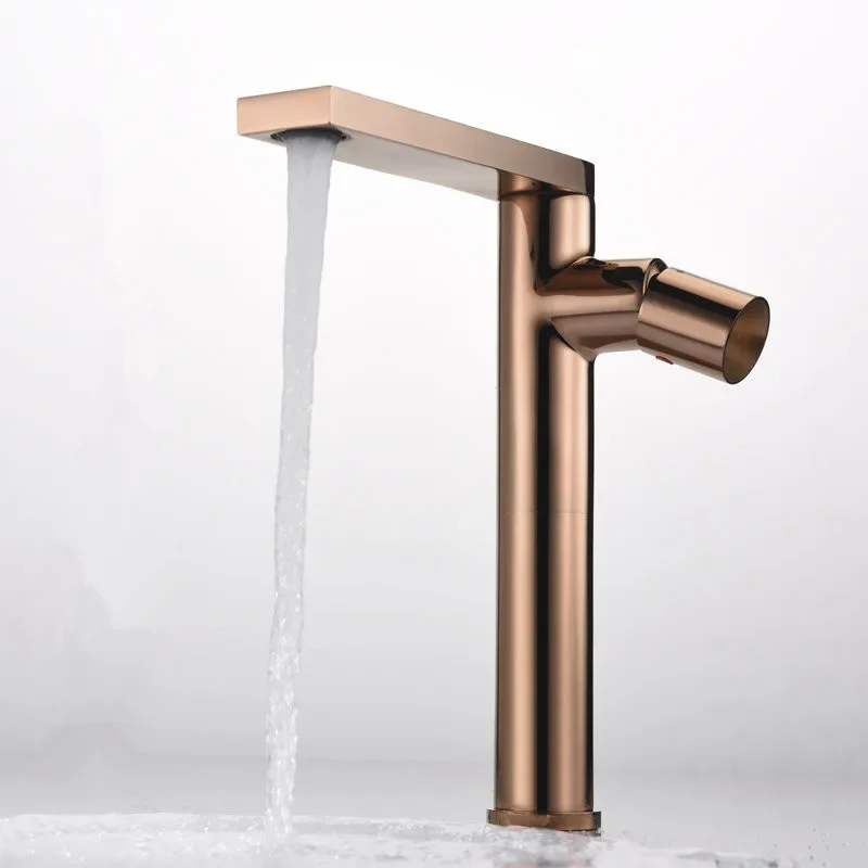 Rose Gold Basin Faucet Brass Bathroom Mixer Tap Gold Wash  Single Handle Hot & Cold