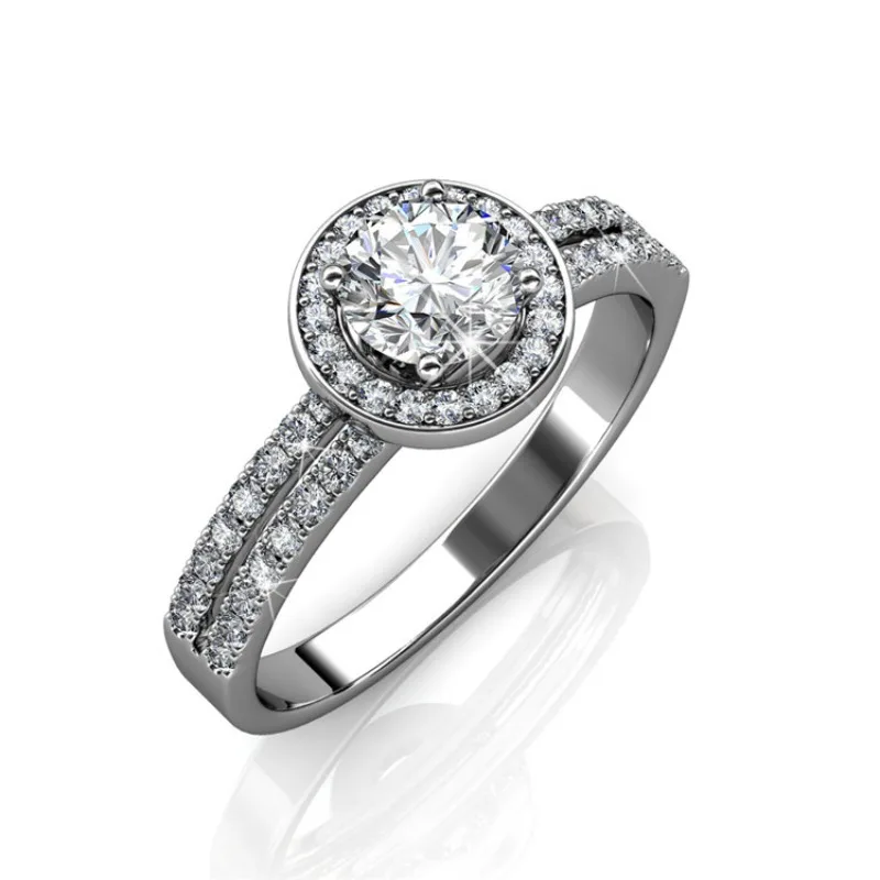 

Daisini Quality Brass Round Halo Ring Wedding Ring Embellished with For Swarovski Crystals Shiny Hypoallergenic Romantic Gift
