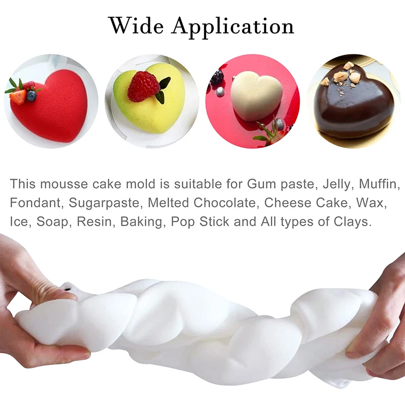 Silicone Pastry Mold 8/15 Cavity Heart Shape Mousse Cake Baking Pan for Chocolate Soap Jelly French Dessert Making Molds