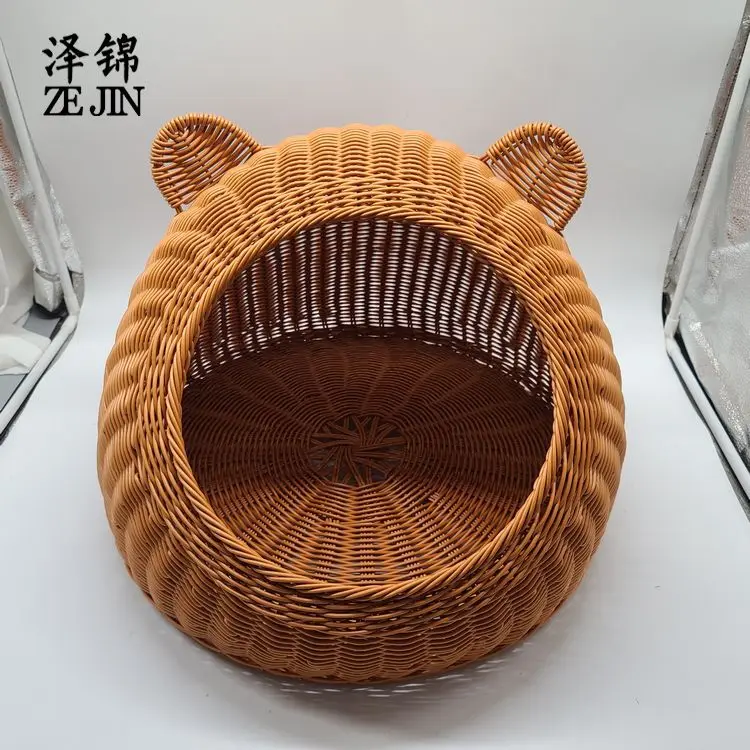 

Корзина для домашних животных из искусственного ротанга, кошачье гнездо, универсальное всесезонное полузакрытое моющееся клетка для собак, домик для домашних животных, кровать для домашних животных