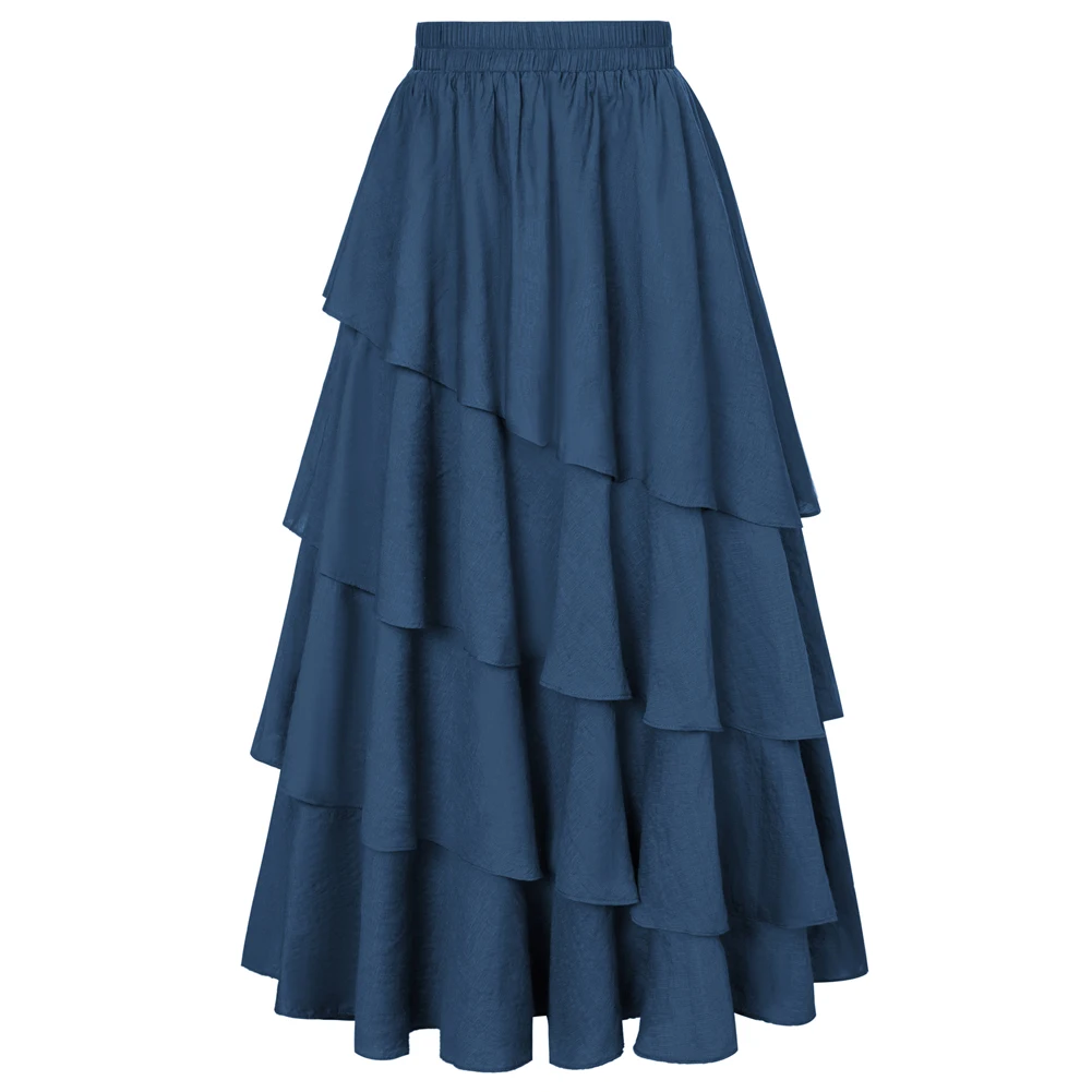 

SD Women Skirt Vintage Renaissance Big Swing High Waist Elastic Waist Temperament 4-Layer Flared A-Line Skirt Streetwear