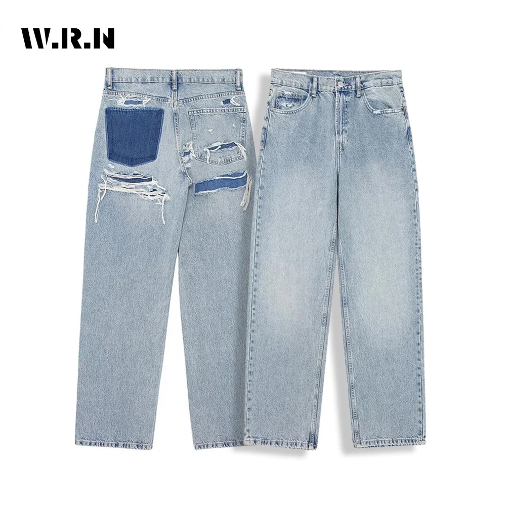 

Vintage High Waist Blue Jeans Women's Casual 2000s Pants Baggy Y2K Wide Leg Ripped Grunge High Street Washed Denim Trouser Za