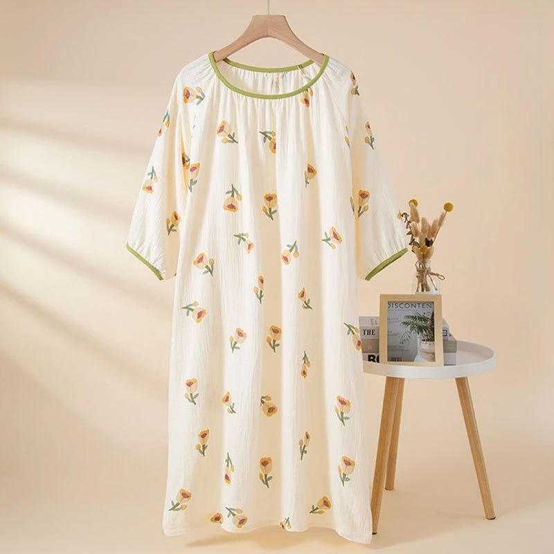 Women's Ultra-Soft 100% Cotton Floral Nightgown, Breathable A-Grade Sleep Dress, Versatile Loungewear for Home & Casual Wear