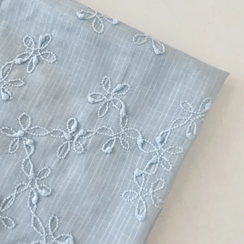 

Blue embroidered polyester fabric for clothing, tablecloths, throw pillows, diy handmade fabric