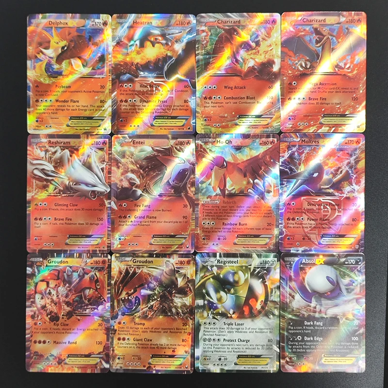 100PCS/Box DIY PTCG English Ho-Oh Charizard Delphox Kyogre Keldeo Kyurem Greninja Latias Celebi EX Hobby Collection Card Toy - Image 2