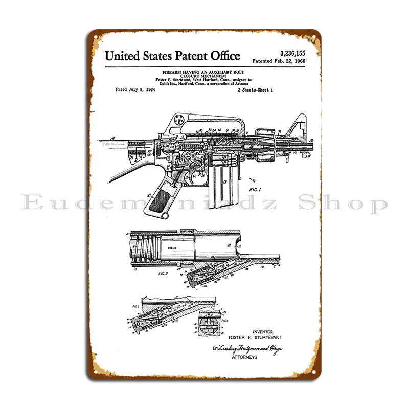 Colt Automatic Rifle Patent Black Metal Plaque Poster Create Create Wall Cave Printed Designing Tin Sign Poster