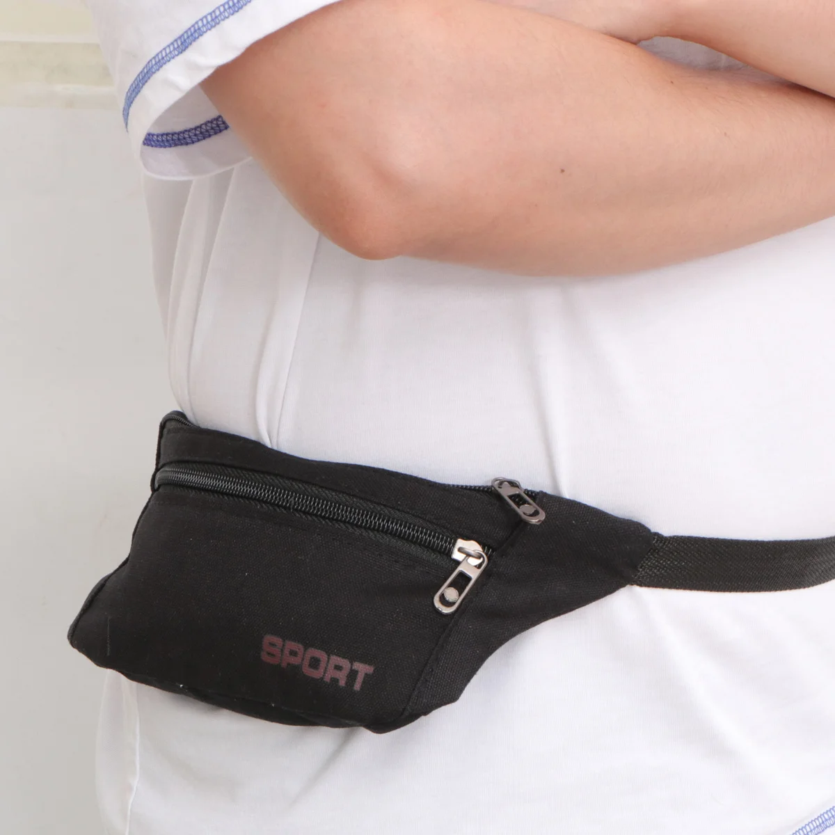 

Black Lightweight Waterproof Canvas Waist Pack Sports Mobile Phone Pouch Running Hiking Riding Pocket Outdoor Use