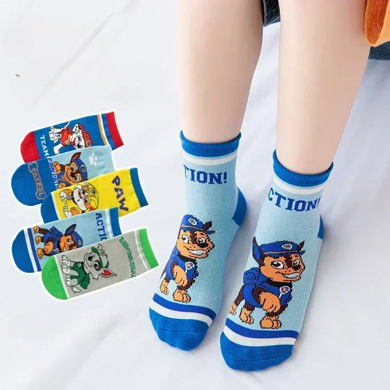 5Pairs/set Paw Patrol Socks Anime Figure Chase Skye Marshall Girls Boys Spring Autumn Toddlers Sox Kids Birthday Christmas Gift