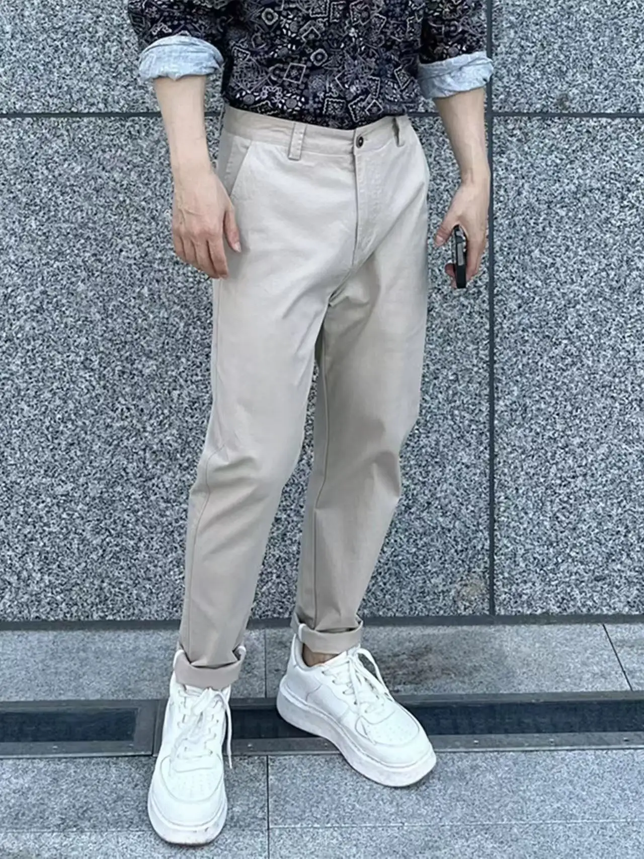 

Универсальные повседневные хлопковые брюки для мужчин, прямой крой, длина девять десятых, весна-осень, эластичные, зауженные к низу