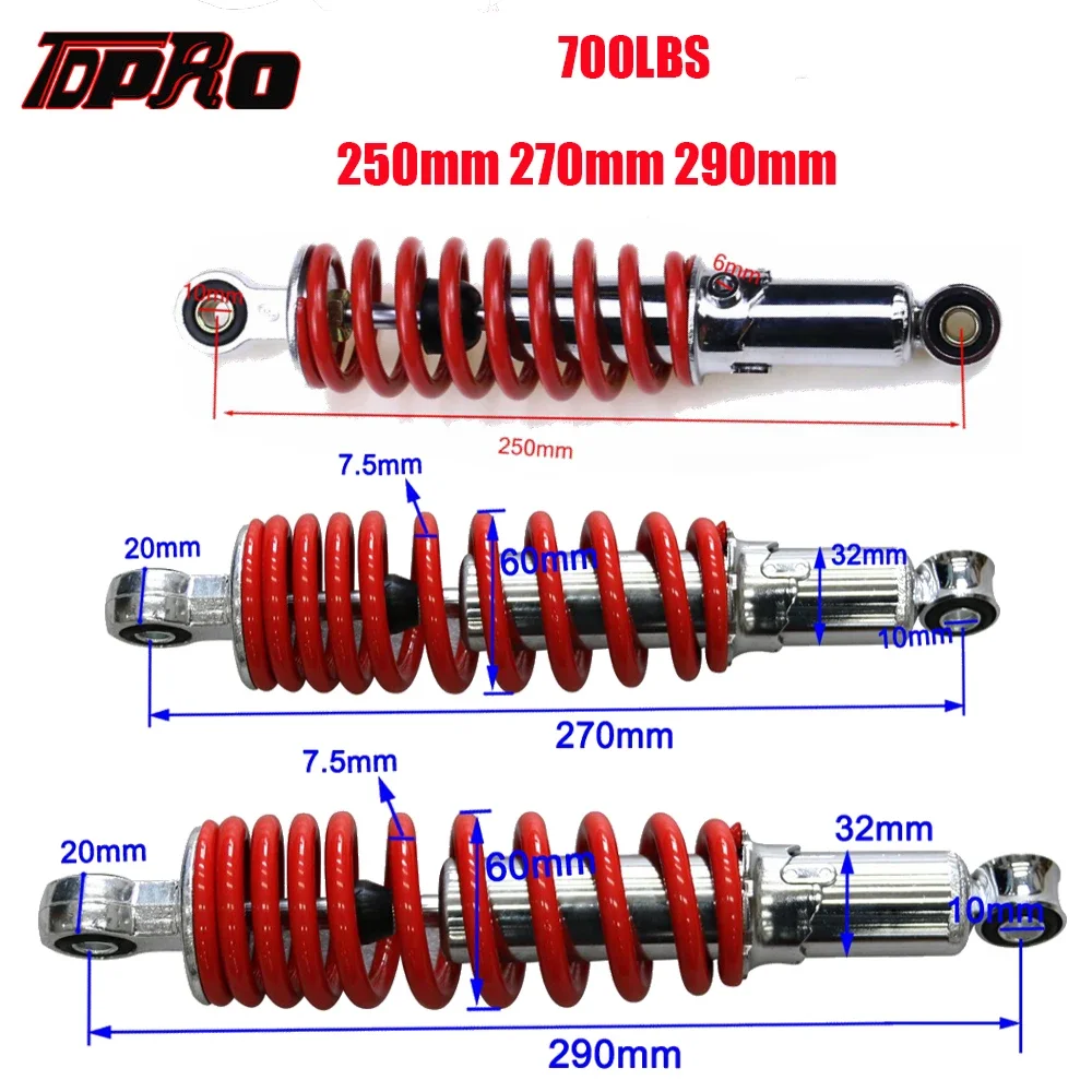 250/270/290mm 700LBS Rear Shock Absorber Suspension Spring For 50-150cc Motorcycle Go Kart ATV Buggy Quad Pit Bike not hydraulic