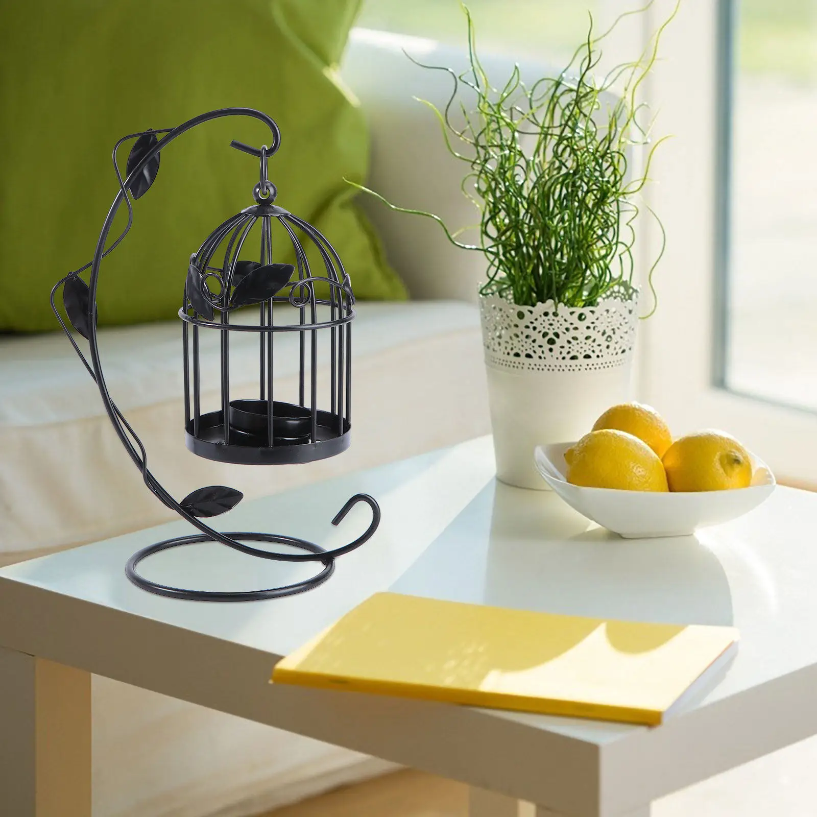 1Pcs Black Hanging Birdcage Decorative Candleholder Stand for Home Bedroom Hotel Relaxation Party Mood Lighting