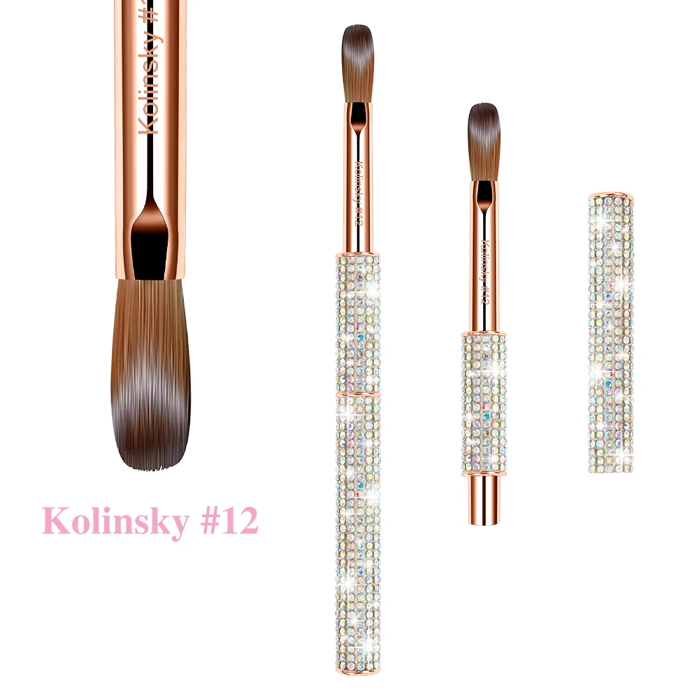 

Nail Kolinsky Brush Acrylic Powder Nail Brush Size#8-#12 Rose Gold Diamond Acrylic Kolinsky Brush, Acrylic Nails Brush