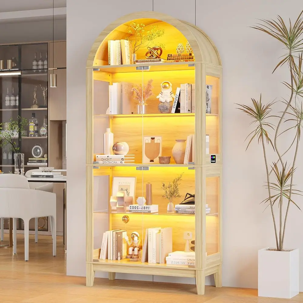 

69 5-Tier Tempered Glass Display Cabinet with RGB Lighting and Music-Synced LED Features