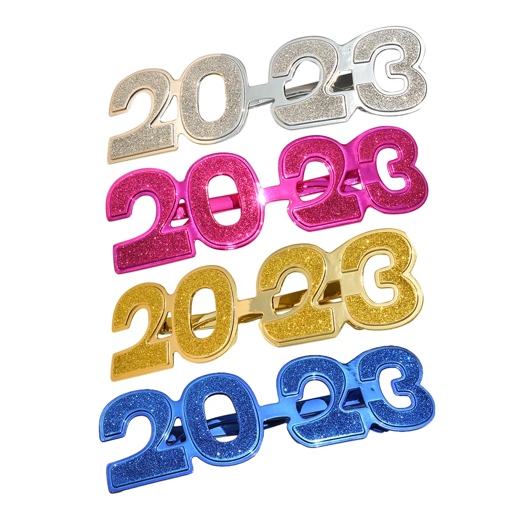 

4 Pcs Eyeglasses Props 2023 New Year Party Favors Funny Photo Modeling Costume Accessory Lightweight PC Golden Silver Blue Rose