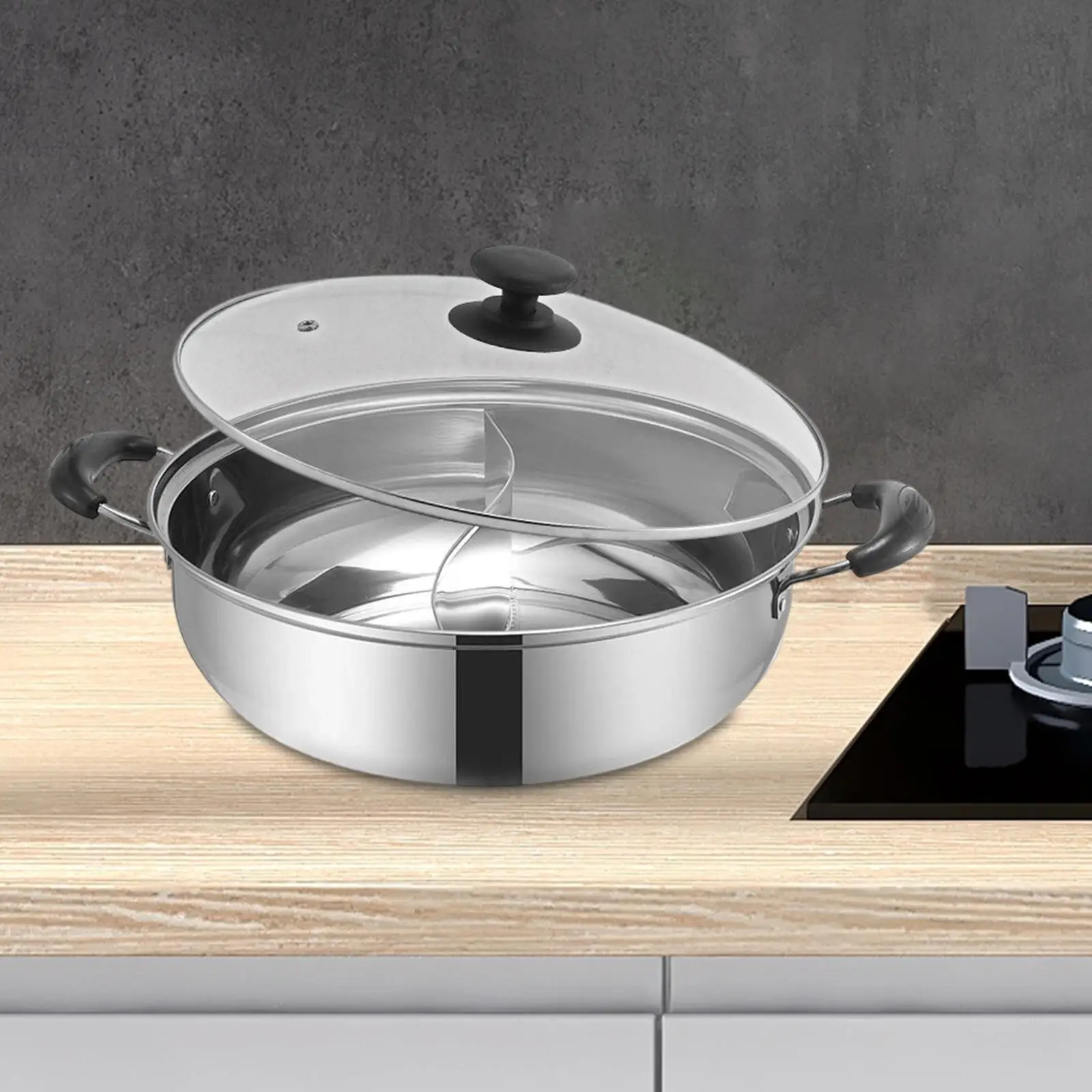 Double Sided Hot Pot Stainless Steel Soup Pot with Divider Heavy Duty Dual Handle for Gas Stove Double Sided Hot Pot Stainless Steel Soup Pot with Divider Heavy Duty Dual Handle for Gas Stove