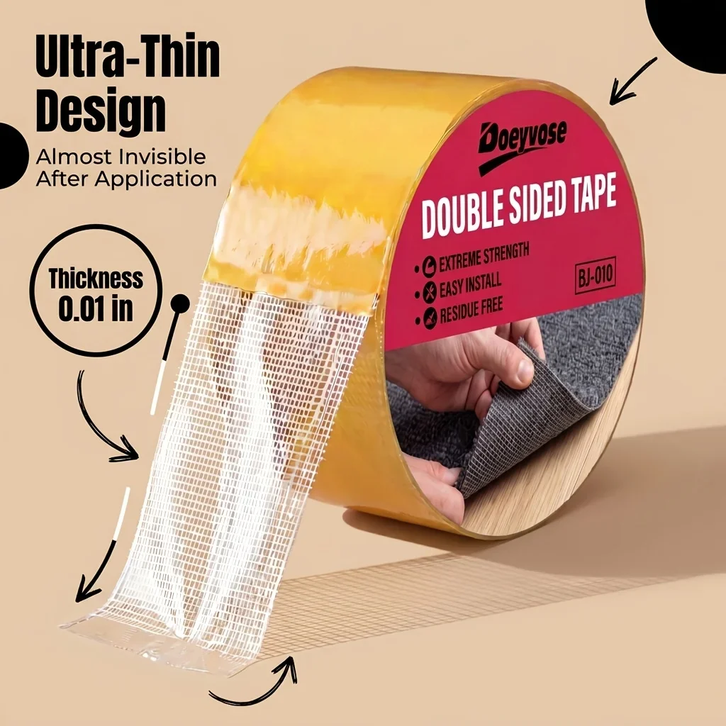 Doeyvose Multipurpose Double Sided Cloth Base Tape, Super Strong Non-slip Adhesive for Home Improvement & Carpet Mounting