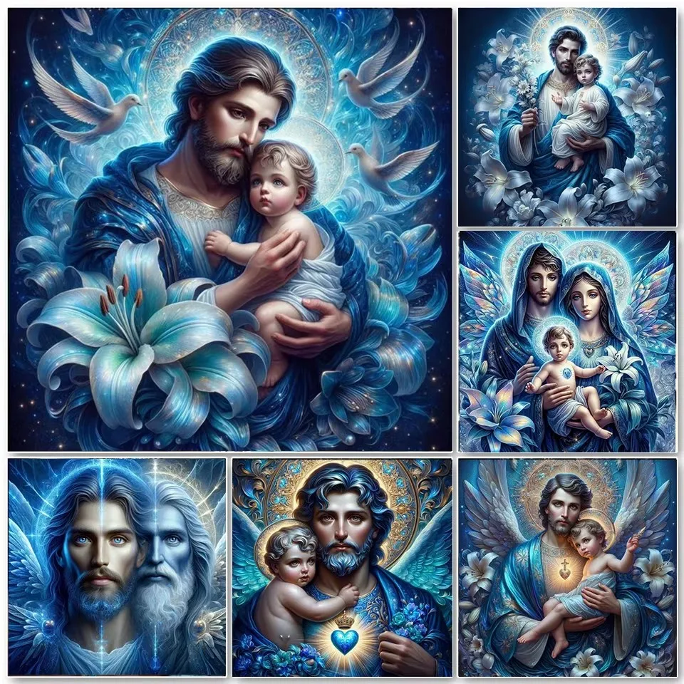 DIY Jesus Kids Diamond Painting Kit Water Diamond Mother Virgin White Lily Religious Cross Embroidery Diamond Mosaic Home Decor